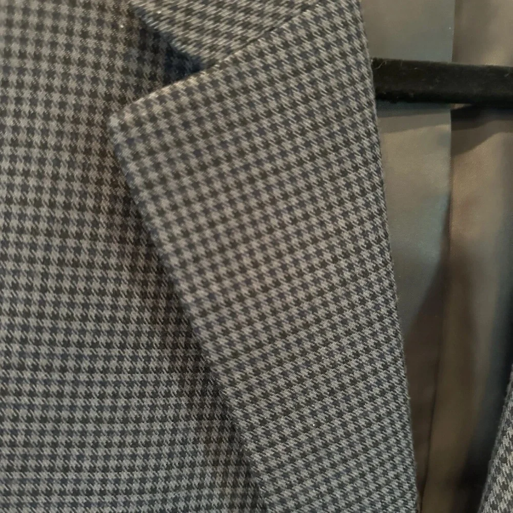 Chaps Mens 2 Button Blazer Gray Houndstooth Jacket Size 44R